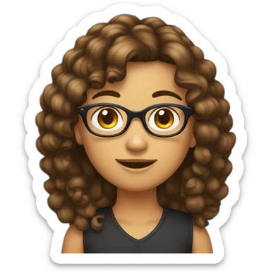 Fille cheveux bruns bouclés mis longs avec lunettes sticker