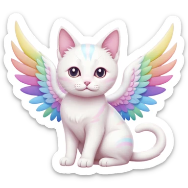 white albino cat-pastel coloured rainbow wings- mystic cat sticker