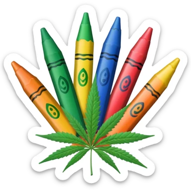 a pack of crayola with cannabis leaf sticker