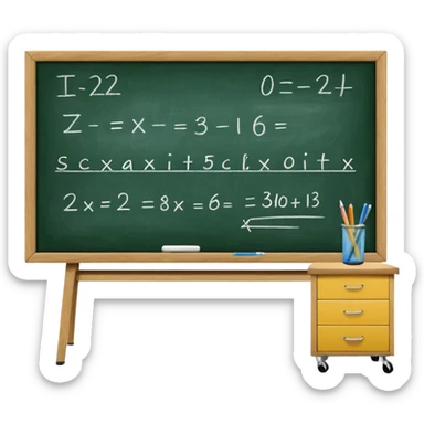 Generate 6 unique emoji-style icons showing classroom chalkboards with equations, drawings, chalk writing, and school teaching scenes. sticker