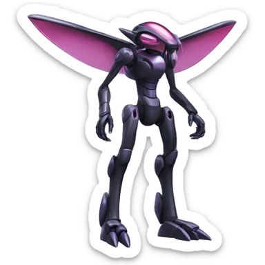 a shiny black Genesect-Flygon-Raptor-Fakémon-Medabot-hybrid with a futuristic visor-helmet full body sticker