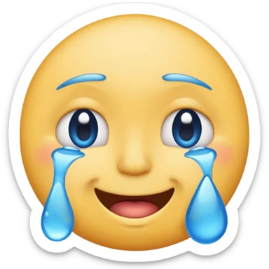 Pleading Face emoji, smiling with closed eyes and two large blue tears—iOS style. sticker