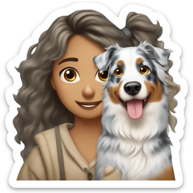 Blue merle Australian shepherd dog with blonde girl owner sticker