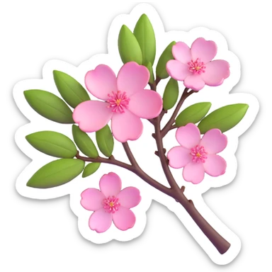 Beautiful single pink cherry blossom (sakura) flower on brown branch with realistic texture and depth, five delicate petals with subtle pink gradient sticker