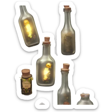 Black magic fairy light sparkling old Antique bottle with poison and with herbal and flowers sticker