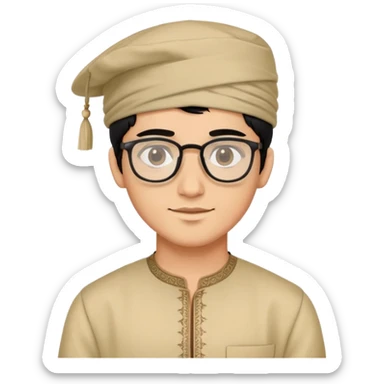 young man with wheatish skin tone, black hair, wearing kurta with rectangle glasses and traditional cap sticker