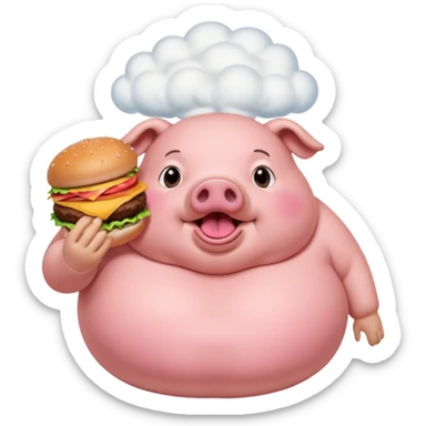 fat obese pig eating burger with fart cloud surrounding around it sticker