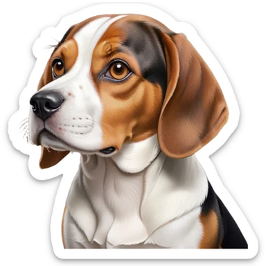 Cinematic Noble Tri-Color Beagle Portrait Emoji, Poised and regal, with a compact, sturdy build and a well-groomed coat of white, brown, and black, deep-set soulful hazel eyes, Simplified yet sharp and sophisticated features, highly detailed, glowing with a soft, dignified glow, high shine, intelligent and loyal, stylized with an air of strength, focused and attentive, soft glowing outline, capturing the essence of a watchful and confident companion, so majestic it feels as though it could step out of the screen with effortless authority! sticker