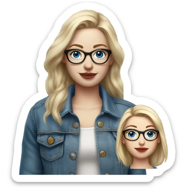 Hyper Realistic pale beautiful tattooed 3D woman with glasses and blue eyes wearing denim jacket sticker