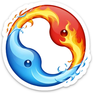 The fire and water emojis are in the form of the yin-yan symbol in front of a completely black background. sticker
