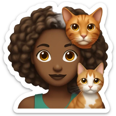 Black lady with locs one side black and the other auburn orange holding a tan cat sticker
