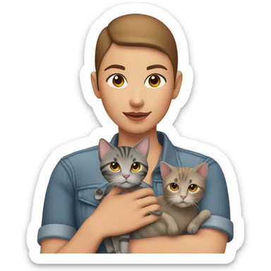 girl with buzzcut with one grey tabby cat and one brown and orange cat sticker