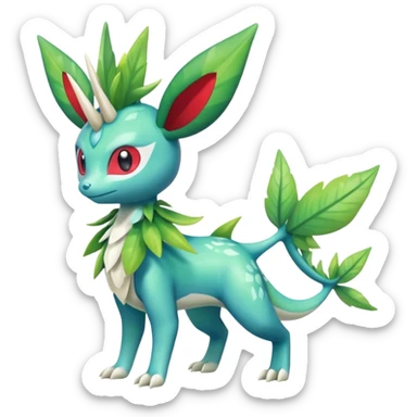Shiny Colorful Tropical Shaymin-Vaporeon-Sceptile-Flygon-Meloetta-Pokémon-Fakémon-fusion, full body sticker