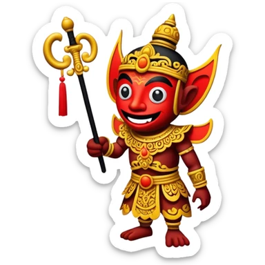 Cinematic Realistic Wayang Kulit Pop Culture Emoji, featuring a vibrant shadow-puppet theatre scene rendered with dynamic textures and artistic, traditional lighting. sticker