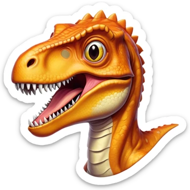 Cinematic Realistic Comical velociraptor/T-rex Portrait Emoji, Head tilted dramatically with an exaggeratedly amused expression, featuring a striking, glossy scaled body with bold natural textures and wide, expressive eyes brimming with playful disbelief, rendered with lifelike detail and dynamic natural lighting, high shine, dramatic yet playful, styled with an air of cheeky prehistoric mischief, soft glowing outline, capturing the essence of a spirited and over‐the‐top velociraptor/T-rex that looks ready to bellow its way into viral fame! sticker