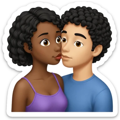 À string man with short straight black hair kissing a shorter girl with long black curly hair sticker