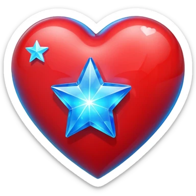 A glowing hologram of a red 3D heart with a bright blue star inside sticker