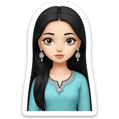 generate a pretty bratz girl wearing a kurti, eyeliner on, long straight hair, silver jhumkas in ear sticker