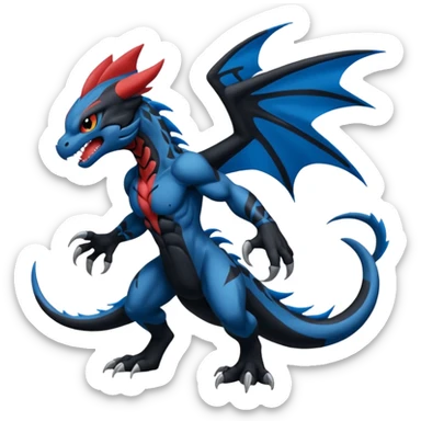 Black and Blue Venom-Stitch-Zekrom-Salandit-Sneasel-fusion, full body, tribal markings  sticker