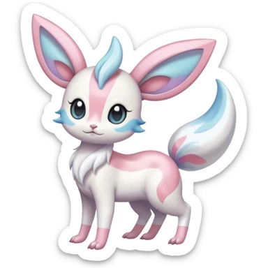 Shiny iridescent white albino Meloetta-Sylveon-Espurr-Palkia-Chinchilla-fusion-animal-hybrid-creature, full body  sticker
