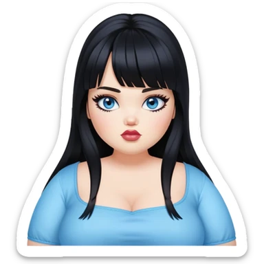 pretty alternativ aesthetic bratz girl, big plus size, black long hair, bangs, blue eyes, white skin sticker