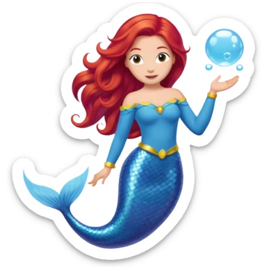 Bubbles the Mermaid from The Wiggles with light skin, long red hair, icy blue outfit sticker