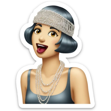 A roaring ’20s flapper emoji blowing kisses with pearl necklaces sticker