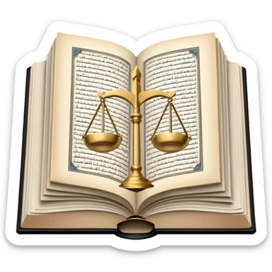
an open Koran lies, in the center of its pages the scales of justice hover, in the background a mosque is visible, and from the Koran a road diverges, going off into the horizon sticker