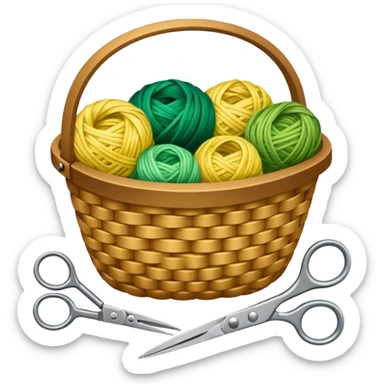 A tidy basket with neatly arranged green and yellow skeins and scissors. sticker