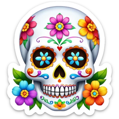 Beveled square shaped button with day of the dead sugar skull and rainbow colored flowers sticker