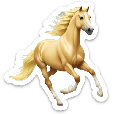 Yellow palomino horse with long flowing mane galloping with prosthetic leg, slender horse, solid yellow horse, running, yellow horse galloping with prosthetic leg, pretty horse sticker