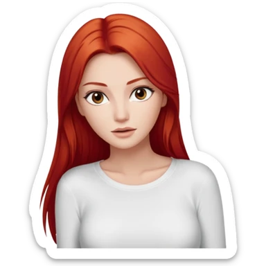 Beautiful woman model  large breasts  with brown  monolid thin eyes white  skin long straight  red hair model white long sleeve top Kendal Jenner  sticker