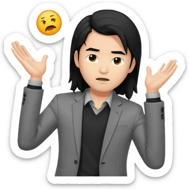 asian young man with long black hair falling on the forehead in grey blazer and black t-shirt  sticker