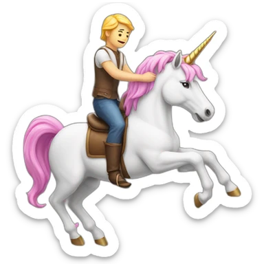 man sitting in the unicorn and riding it sticker