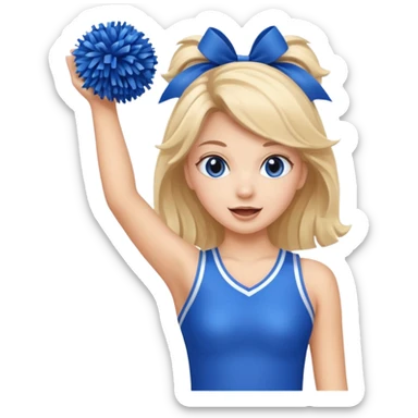 football cheerleader, holding a cheering pom, blue sticker