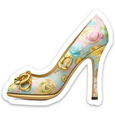 Dolce and Gabbana high heels with colourful pastel ornament print and golden detais  sticker