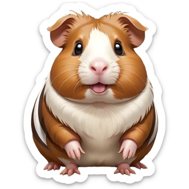 Cinematic Comical Brown and White Banded Guinea Pig Portrait Emoji, Head tilted dramatically with an exaggeratedly amused expression, featuring a striking coat with bold brown and white banding, wide, expressive dark eyes filled with playful disbelief, Simplified yet hilariously expressive features, highly detailed, glowing with a slightly sassy glow, high shine, dramatic yet playful, stylized with an air of cheeky mischief, bright and endearing, soft glowing outline, capturing the essence of a spirited and over-the-top guinea pig, so meme-worthy it feels like it could side-eye its way into internet fame instantly! sticker