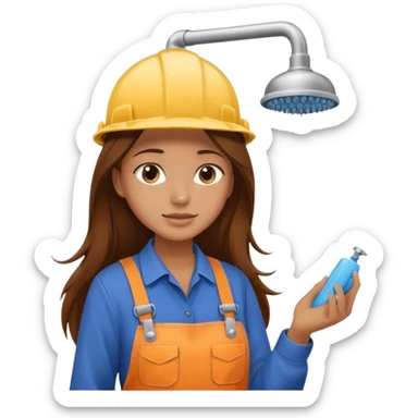 beautiful girl with long brown hair constructing new shower sticker