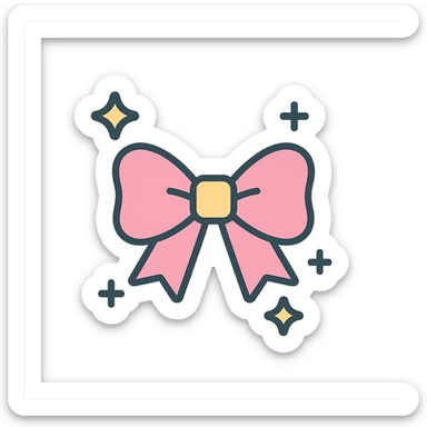 modern icon style bow symbolizing selfcare, surrounded by sparkles, pastel palette sticker
