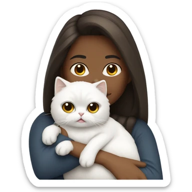 Brunette woman snuggling white Persian cat sticker