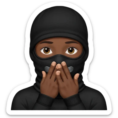 🥷🏽: inspire toi de cet emoji faisant en sorte qu’il est les mains sur la bouche et garde sa cagoule noir avec uniquement ses yeux apparent sticker