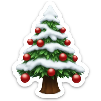 Snowy Christmas tree with dark red bows sticker