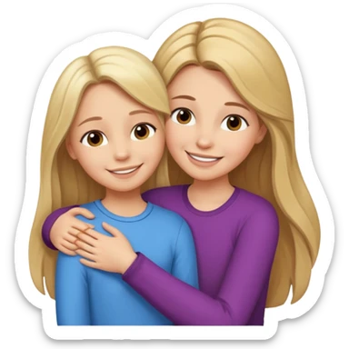 A beautiful mother with long brown hair hugging her cute 12yr old blonde hair daughter super happy sticker