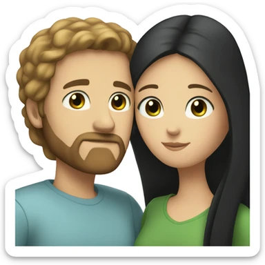 White man BROWN beard and blue eyes and BROWN hair hugging white woman with long straight black hair and green eyes sticker
