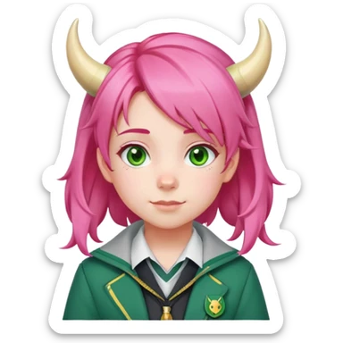 Anya Forger from Spy x Family, cute little girl with pink hair styled with two horn-like tufts, green eyes, cheerful expression, wearing Eden Academy school uniform with red jacket sticker