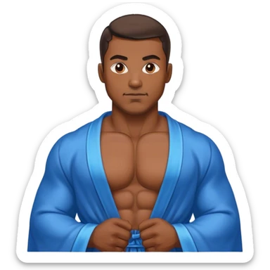 muscular man body silk blue robe model sticker