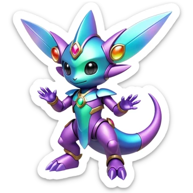 Mechanical Nebulae Beautiful Gorgeous Pretty Pastel Hot Exotic Lush Warm Cute Adorable Colorful Shiny Iridescent Futuristic Modern Cybernetic Piccolo-Blurb-Protogen-Vernid-Fakémon-Pokémon-creature-fusion (full body) sticker