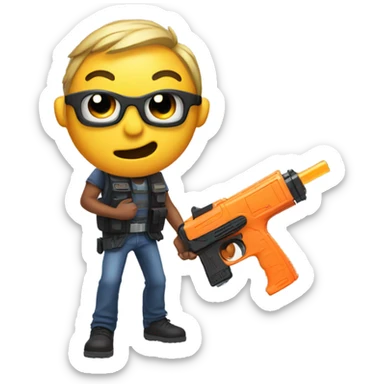 emoji with nerf gun in his mouth sticker