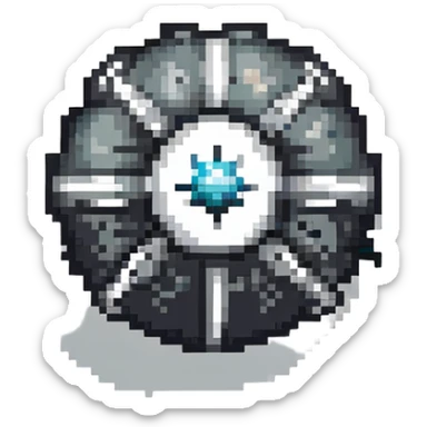 Black digital bomb with shuriken or ninja star fuse at the top, round black bomb body with silver/gray accents, pixel art style sticker