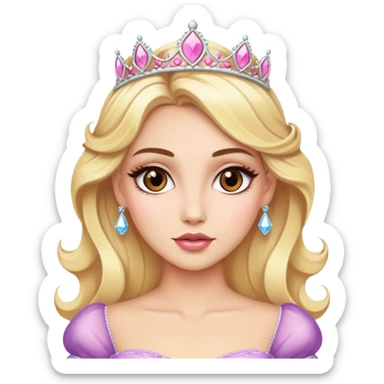 blonde model with brown eyes, luxury makeup, princess sticker